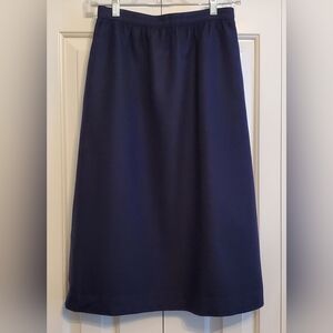 Vintage Navy Blue Wool Blend Straight Midi Skirt Lined with Pockets Sz 6/7